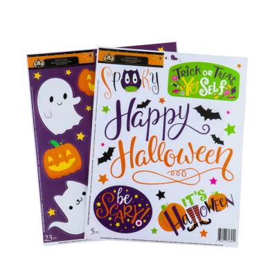 China Decorative Sticker White UV Printing Plus Gold Powder Happy Halloween Electrostatic Stickers for sale