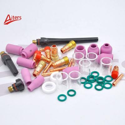 China TIG Welding Kit Stubby Gas Lens WP17 WP18 WP26 Torch 49Pcs Consumables Pyrex Glass Cup Spares 49pcs Kit TIG Accessories for sale