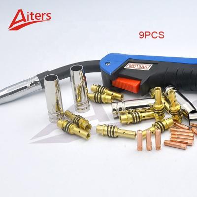 China 15AK Welding torch Accessories 9PCS Set Contact Tip Holder Gas Nozzle for CO2 MIG MAG Tools for sale