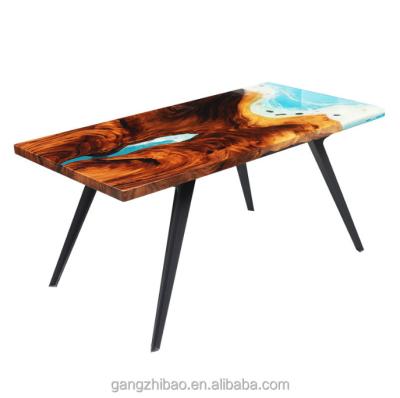 China Vintage river design dining room table dining room table restaurant luxury cafe luxury extendable solid wood resin epoxy table for sale