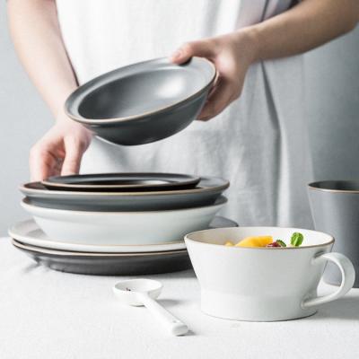 China Sustainable White Dinner Plate Set Ceramic Kitchen Dish Dinnerware Set Food Dishes Rice Salad Bowl Soup Kitchen for sale