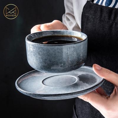 China Viable European Style Luxury Glossy Drinkware Gray Ceramic Coffee Tea Cups With Saucer for sale