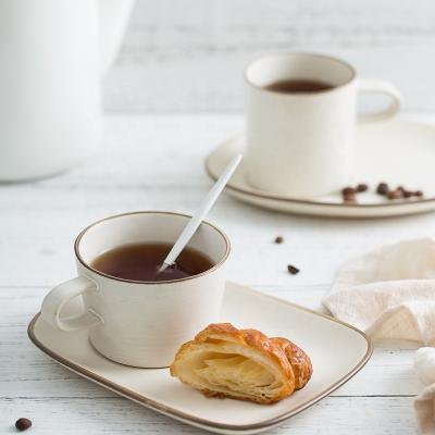 China Retro Sustainable Ceramic Breakfast Cup And Saucer Set Cookie Cup Coffee Cup Saucer for sale