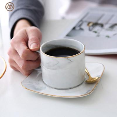 China Modern Viable Nordic Marble Ceramic Coffee Cup And Saucer Gold Rim Afternoon Tea Cup for sale