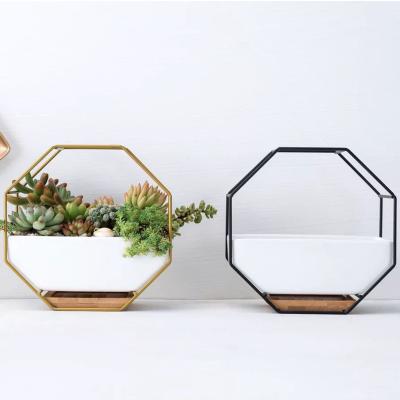 China Modern Nordic Ceramic Geometric Succulent Planter Wall Metal Cactus Flower Pots Hanging Flower Pots Stand Cachepot Orchid Bamboo for sale