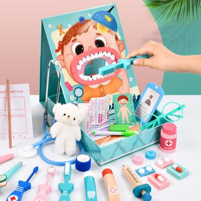 China NEW Doctor Kit Wooden Dental Doctor Toy Simulation Doctor Kit Pretend Dentist Medical Toy Doctor Plays Set 2022 Funny For Toddler Kid for sale