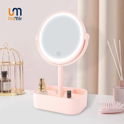 China New Shape Lighted Around Touch Sensor LED Makeup Hand Mirror Adjustable And Chargeable Organizer Lighted With Storage Case for sale