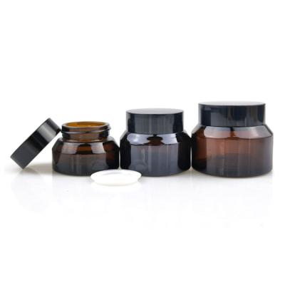 China 5g 10g 30g 15g 50g Cosmetic Bottle Black Amber Clear Cosmetic Container Eye Cream Bottle Glass Jar Green Blue With Aluminum Plastic Lids for sale