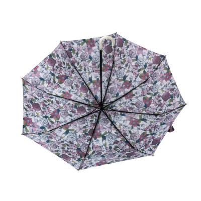 China Automatic Full Automatic Flower Printing 3 Fold Manual Open Rain Umbrella Sunshade With J Handle for sale