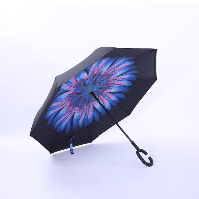 China 2019 new manual invention inside flower printed full wind and rainproof reverse open handle umbrella c for sale