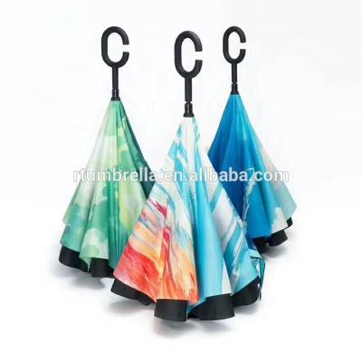 China Wholesale Upf 50+ Manual Open Reverse Inverted Umbrella Upside Down With C Handle for sale