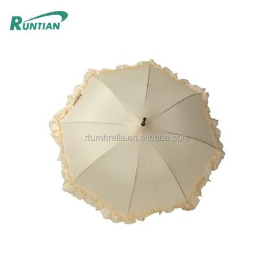 China Victoria style ladies lace flowers semi automatic sunproof umbrella pagoda shaped parasol with long handle for sale