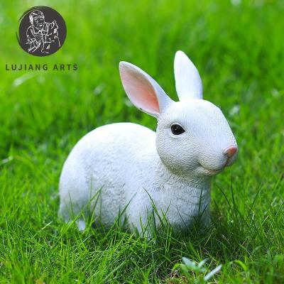 China Europe Easter Garden White Rabbit Decorations Spring Ornament Easter Bunny Decors Resin Figurines Holiday Gifts for sale