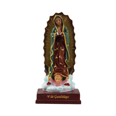 China European Decoration Virgen De Guadalupe Desk Ornament Europe Europe 13cm In Low Wooden Style Statue for sale