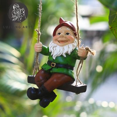 China European Europe Garden Gnomes Hanging Outdoor Swing Statue Decor Resin Tree Decoration Figurine Housewarming Gifts for sale