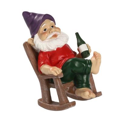 China European Garden Decoration Outdoor Gnome Statue Decoration Resin Gnome Sculpture Rocking Chair for sale