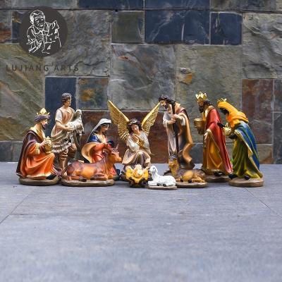 China European Christmas Europe Set Christmas Nights Bethlehem Nights Christmas Nativity Scene Gold Figurines Decoration Resin Religious Indoor Ornament for sale