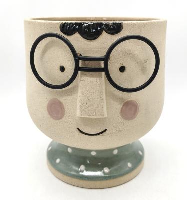 China Eco-friendly wholesale hot sale unique 3D instagram handsome BOY shaped succulent flower pot in ceramic flower pots and planters for sale