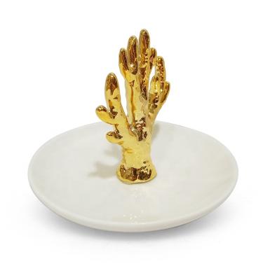 China Eco - Friendly Wholesale Coral Ceramic White Gold Ring Holder With 3d Plated Tree for sale