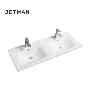 China JM5089SP-121 1210*460*180 Modern Hand Wash Porcelain Ceramic Sink Bathroom Double Basin for sale