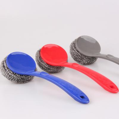 China Sustainable Brush Scrubber Durable Kitchen Cleaning Stainless Steel Wool With Handle Customized Logo Sustainable Kitchen Scrubber for sale