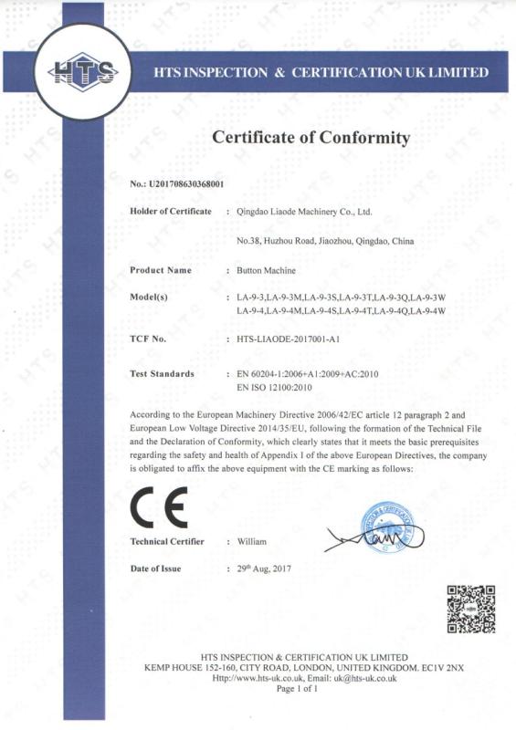 CE - Qingdao Liaode Machinery Co., Ltd.