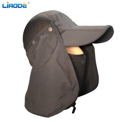 China breathable & High quality waterproof detachable hat fishing hat with neck cover and mehs polyester hats buckets hat for sale