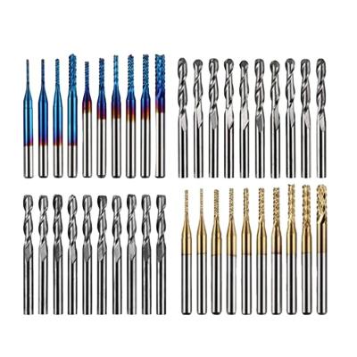 China 10/40pcs Tungsten Cobalt Alloy End Mill Engraving Set 3.175mm Shank Shank Router Bit Ball Nose PCB Milling Cutter Carbide Milling Tools little for sale