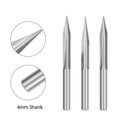 China 4mm Straight Shank 2 Flutes 15/20/25/30 Degree V Bits HSS Engraving Bits Angles 0.3-0.6mm HSS Carving Milling Cutter for sale