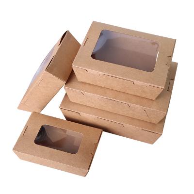 China Disposable Kraft Paper Lunch Box Sushi Fried Chicken Snack Open Window Disposable Takeout Packing Box for sale