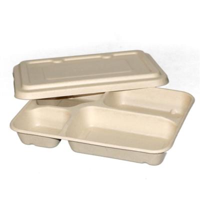 China Disposable Biodegradable Pulp Bowl Disposable Grid Fast Food Separate Takeout Box for sale