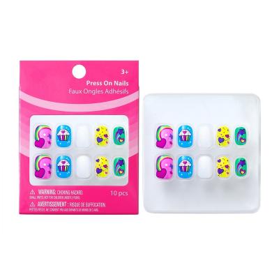 China Super Cute Design Color Cartoon Kids Nails Rainbow Love Design Girls Love Artificial Nails for sale