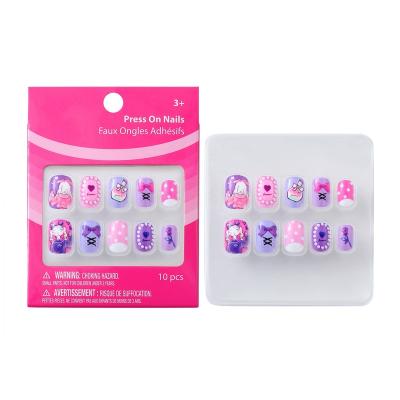 China Wholesale Newest Design Kids Fake Nails Pink Animal Print Kids Artificial Nails for sale