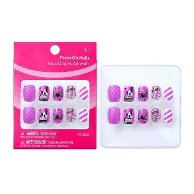 China Short False Design Pink Nails Mixed Solid Color Reusable Fake Nails For Kids Manicure Set for sale