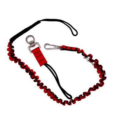 China Tools Safety C-PIN Red Polyester Coiled Security Retractable Bungee Bungee Tool Leash Elastic Bungee Tool Lanyard With Aluminum Carabiner for sale