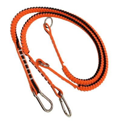 China Orange Bungee Tool Safety C-PIN 1kg Load 10mm Width 1000mm Length Polyester Retractable Lanyard with Stainless Ring and Carbine for sale