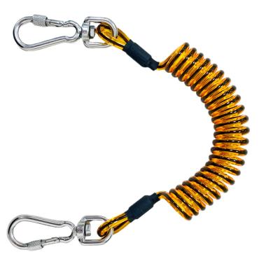 China Elastic Swivel Lanyard Carabiners With 6*60 304 Tools Safety C-PIN 5Kg Double Color PU Orange&Black Rope Spring Tool High for sale