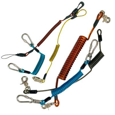 China Custom Double Nice Chinese Anti-Lost Hook Support Cable Wrist Aerial Work PVC Tools Factory Safety C-PIN Short Colorful PU Tool Lanyard for sale