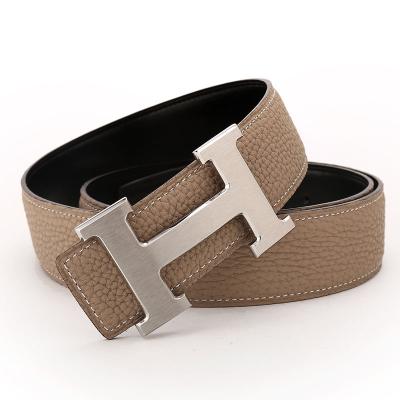 China Fashionable high-end leather belt of young and middle-aged women's genuine cowhide belt LVMen genuine leather I-shapedHBuckle belt cowhide for sale