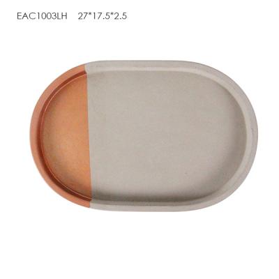 China Sustainable Wholesale Customized Gray Coffee Tray Oval Concrete Storage Tray for sale