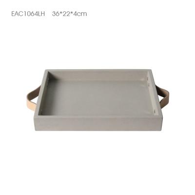 China Tray Custom Light Gray Concrete with Bull Belt Handle Rectangle Tray for sale