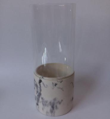 China Eco-friendly Concrete Look Indoor Marble Shape Cylinder Glass Cover Small Flower Pots for sale