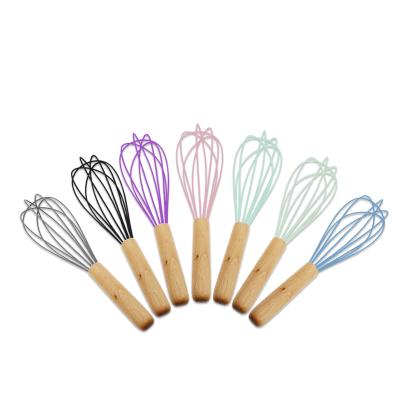 China Viable Cooking Tools Hand Milk Egg Beater Wooden Handle Silicone Wire Cooking Beater for sale