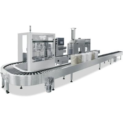 China beverage filling muban automatic weighing capping label machine for sale