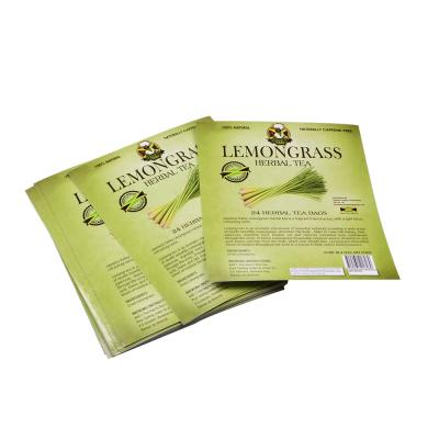 China Barcode OEM Adhesive Luster Finish Paper Lemongrass 24 Herbal Tea Bags Packaging Private Label Sticker Printing for sale