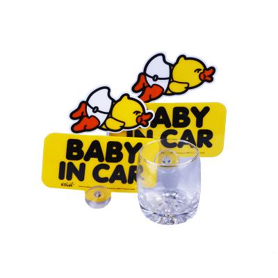 China Waterproof UV Resistant Waterproof Duck Yellow Baby On Board Window Car Sticker With Suction Cup for sale