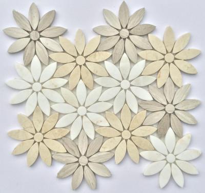 China Flower Pattern Carrara White Waterjet Marble Mosaic Flooring for sale