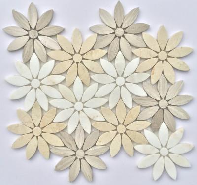 China Flooring Best Price Flower Pattern Wholesale White Marble Mosaic Slab for sale