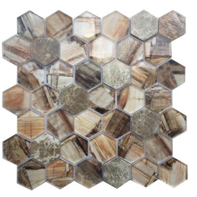 China Parquet Polygon Ceramic Tile Crystal Glass Colorful Mosaic Slabs for sale