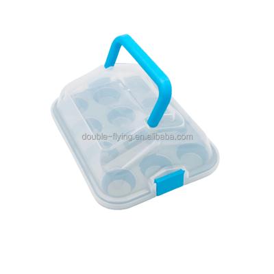 China 12 Viable Mini Cupcake Pan With Plastic Container Chamber Shaped Carrier For Kids Cake DIY Baking Carrier for sale